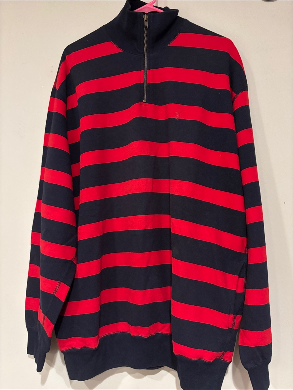 Polo by Ralph Lauren Navy and Red Striped Half-Zip Sweater